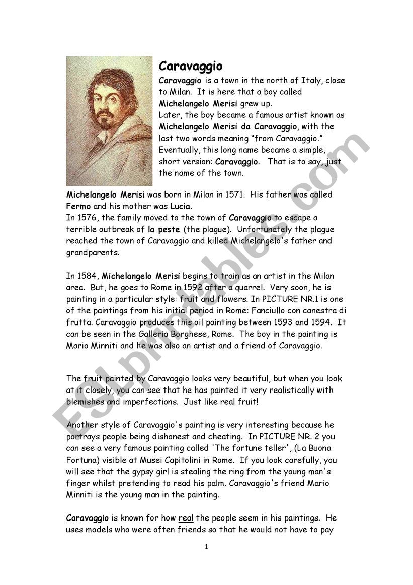 Caravaggio worksheet