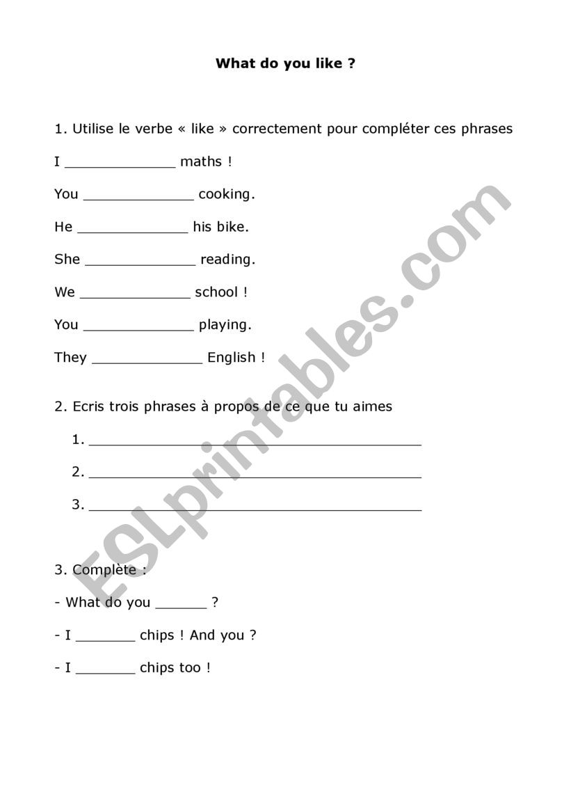 Present simple: Like  worksheet