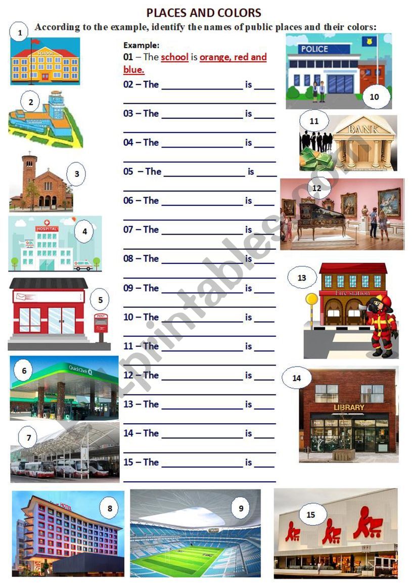 COLORS AND PLACES worksheet