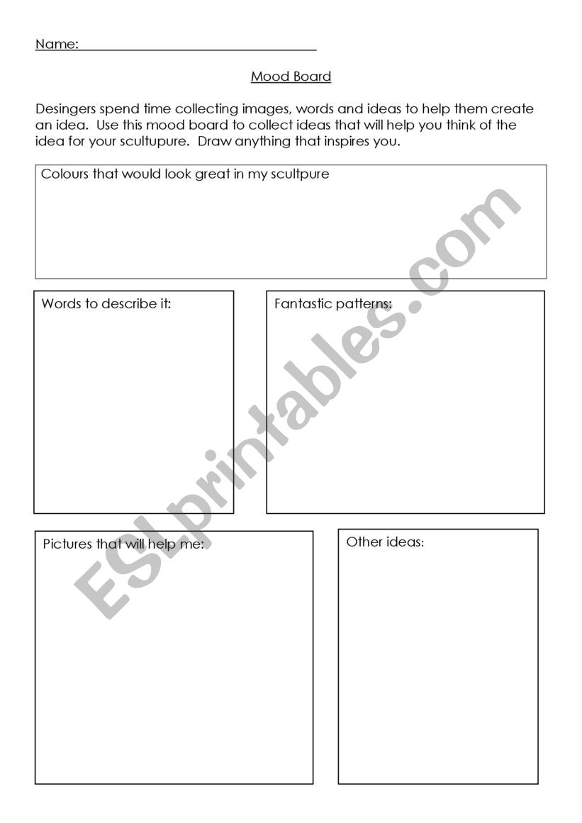 Mood Board worksheet