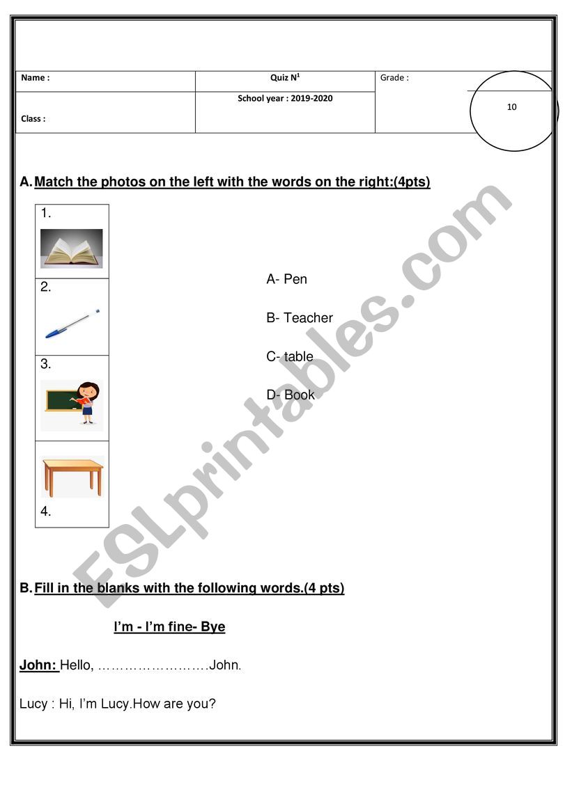 A test  worksheet