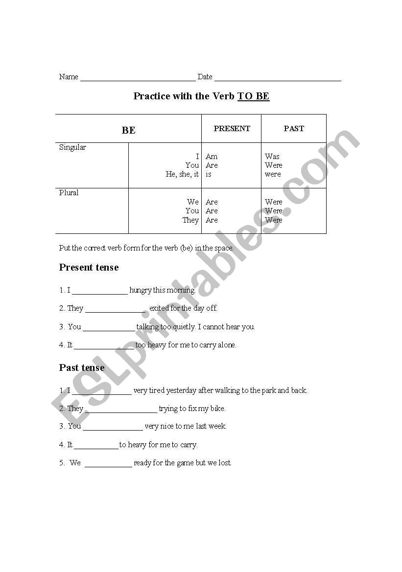 Practice with the verb: TO BE worksheet