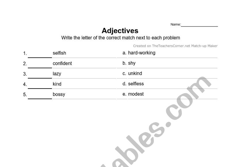 Adjectives and antonyms worksheet