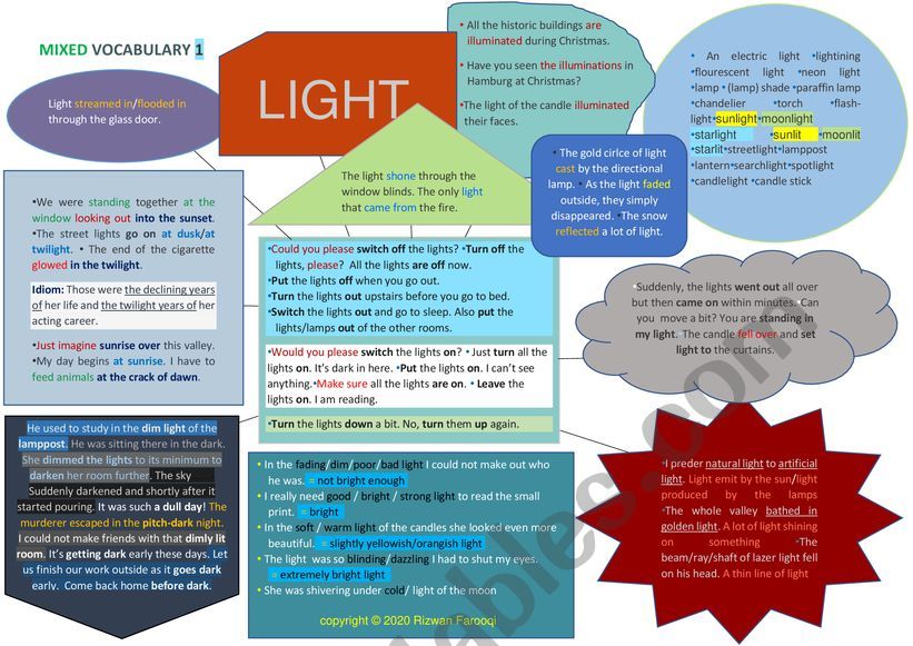 Vocabulary Mindmap: LIGHT worksheet