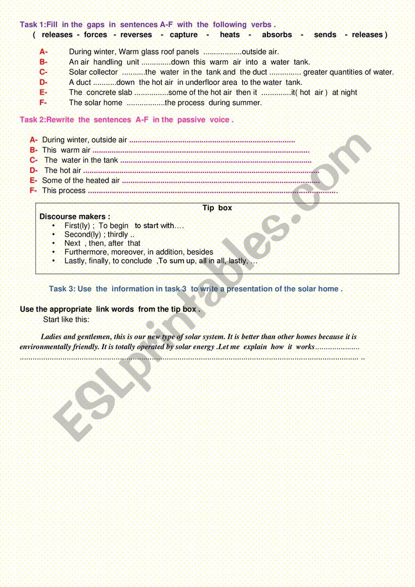 Solar  home  tasks  worksheet