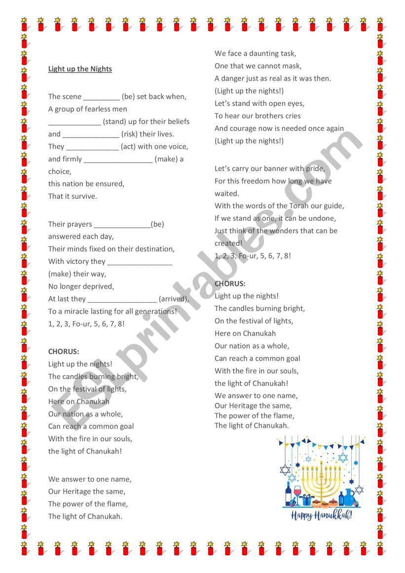 Chanukah song  worksheet