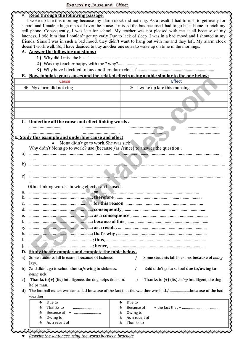 Cause and effect lesson and exercise