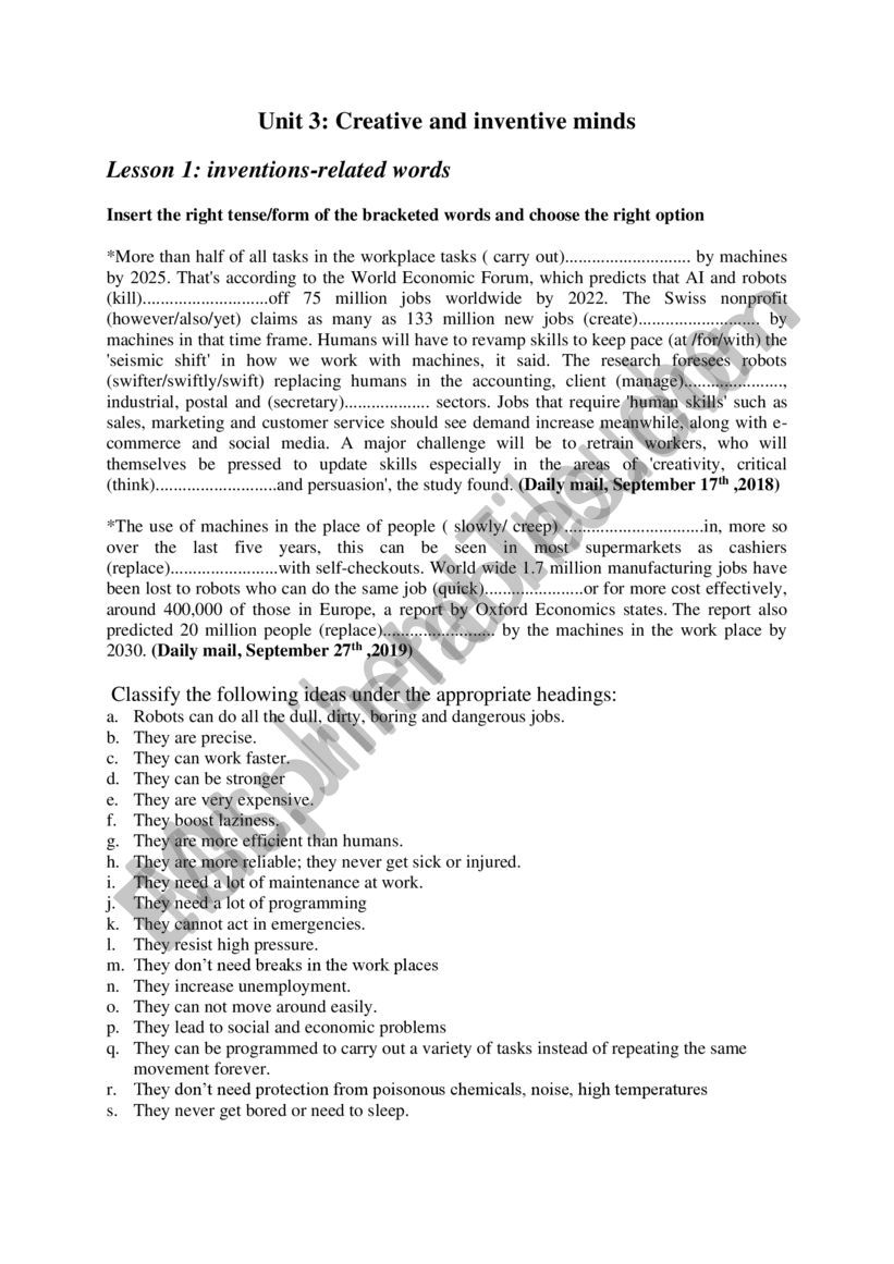 Unit 3:creative inventive minds/ lesson 1