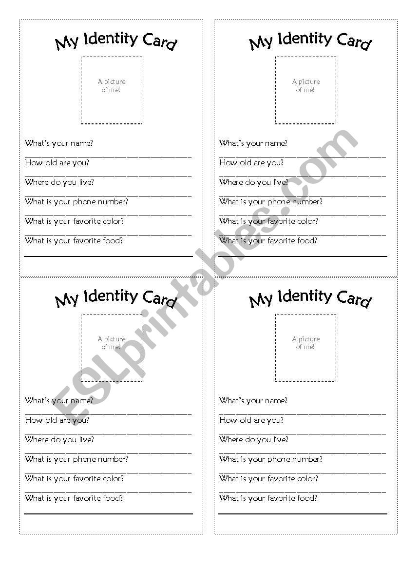 Identity Card worksheet