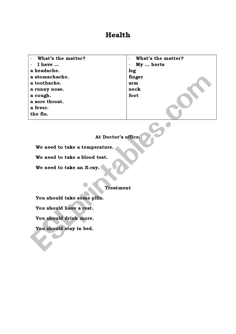 Health worksheet