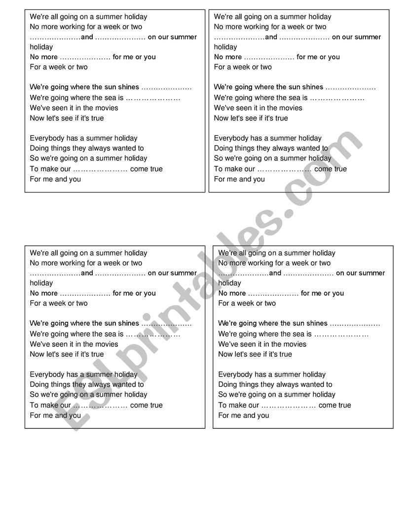 holiday song worksheet