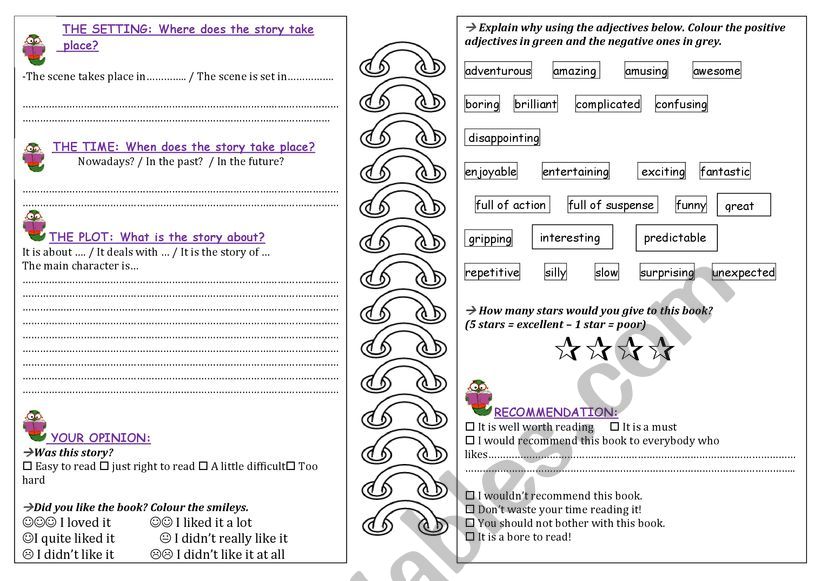 Book review p2 worksheet
