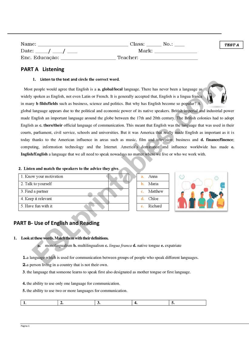 Languages worksheet