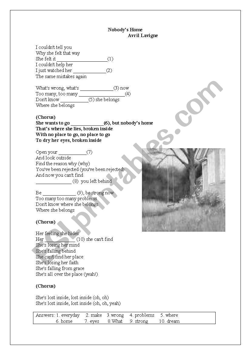 Song Nobodys home worksheet