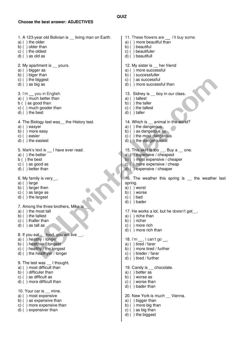 Quiz - Adjectives - Comparison