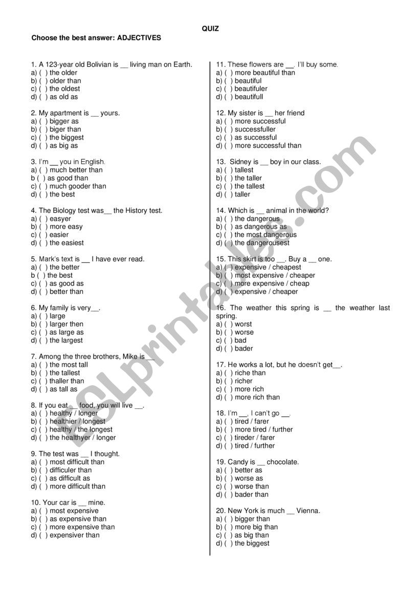 Quiz - Adjectives - Comparison