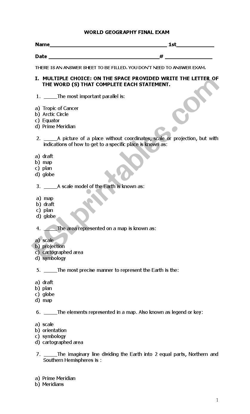 world geography  worksheet