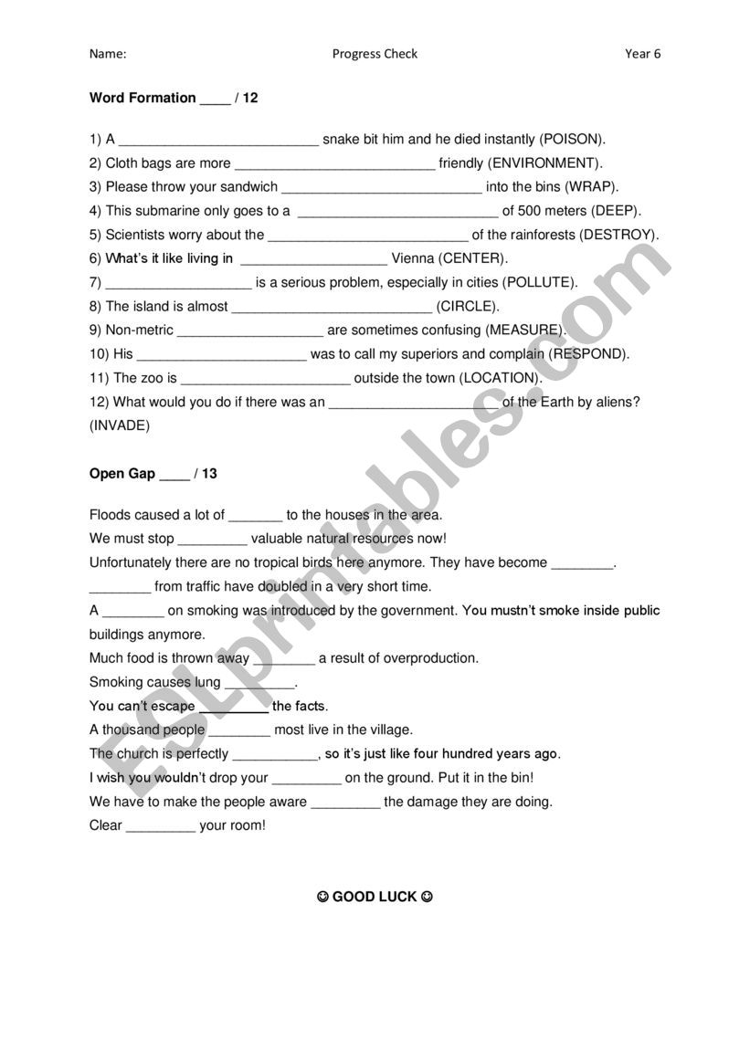 Quiz Environment worksheet