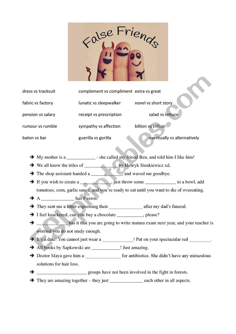 False friends worksheet