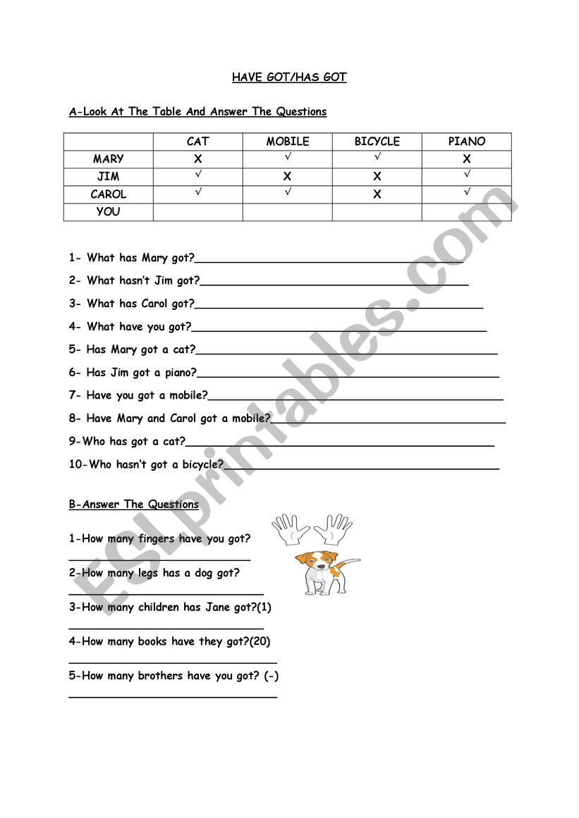 have got/has got worksheet