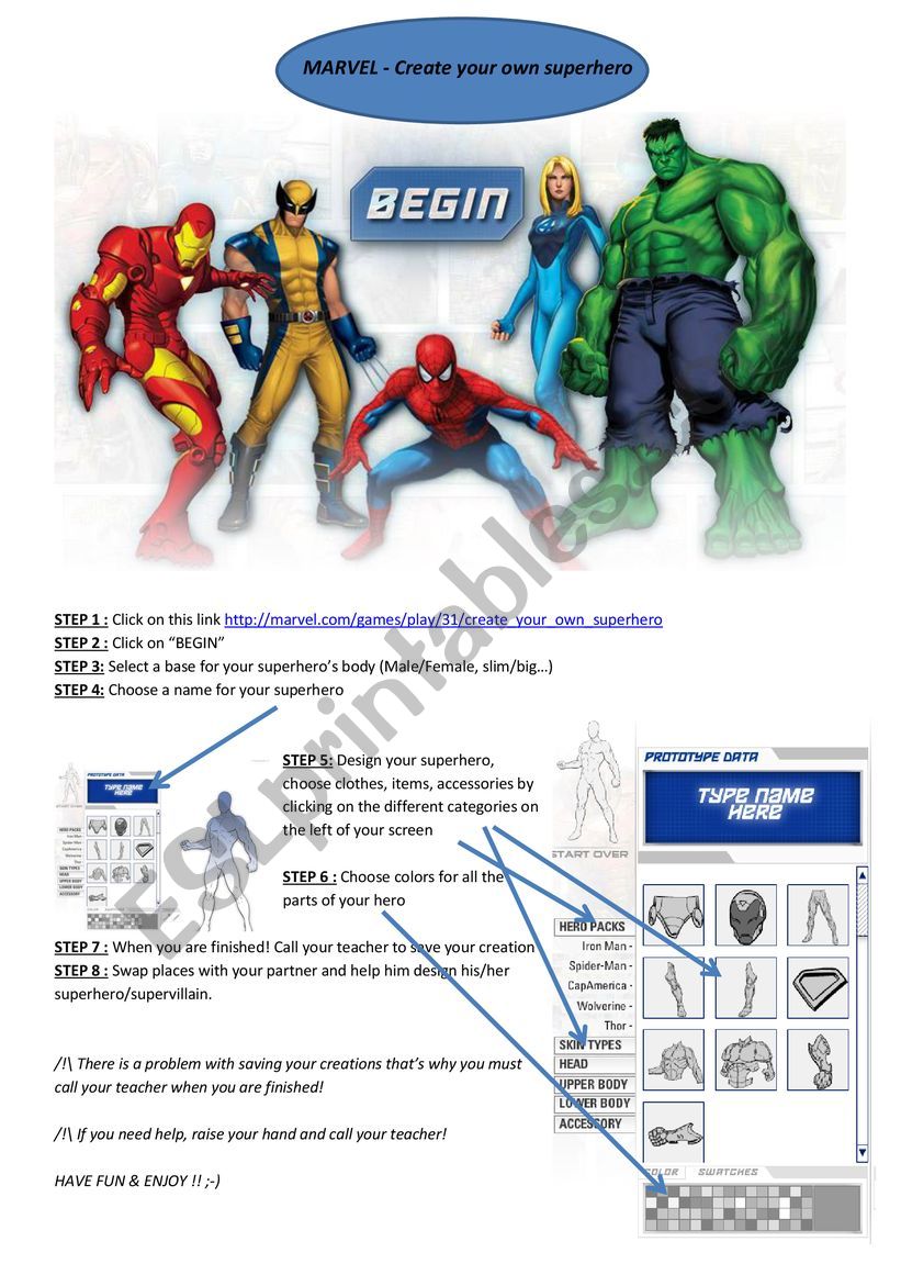 MARVEL - Create your own superhero - online activity