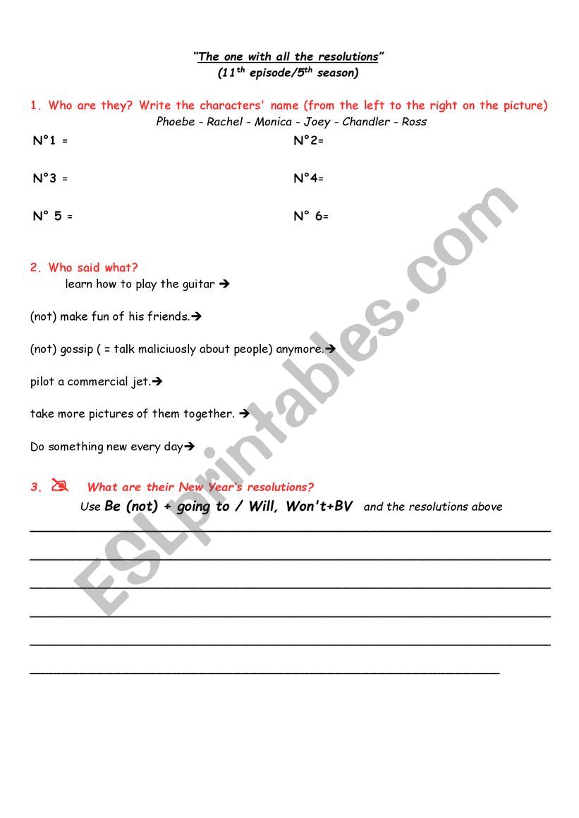 New Year�s resolutions worksheet