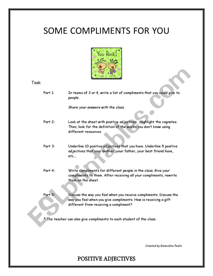 Some compliments for you! worksheet