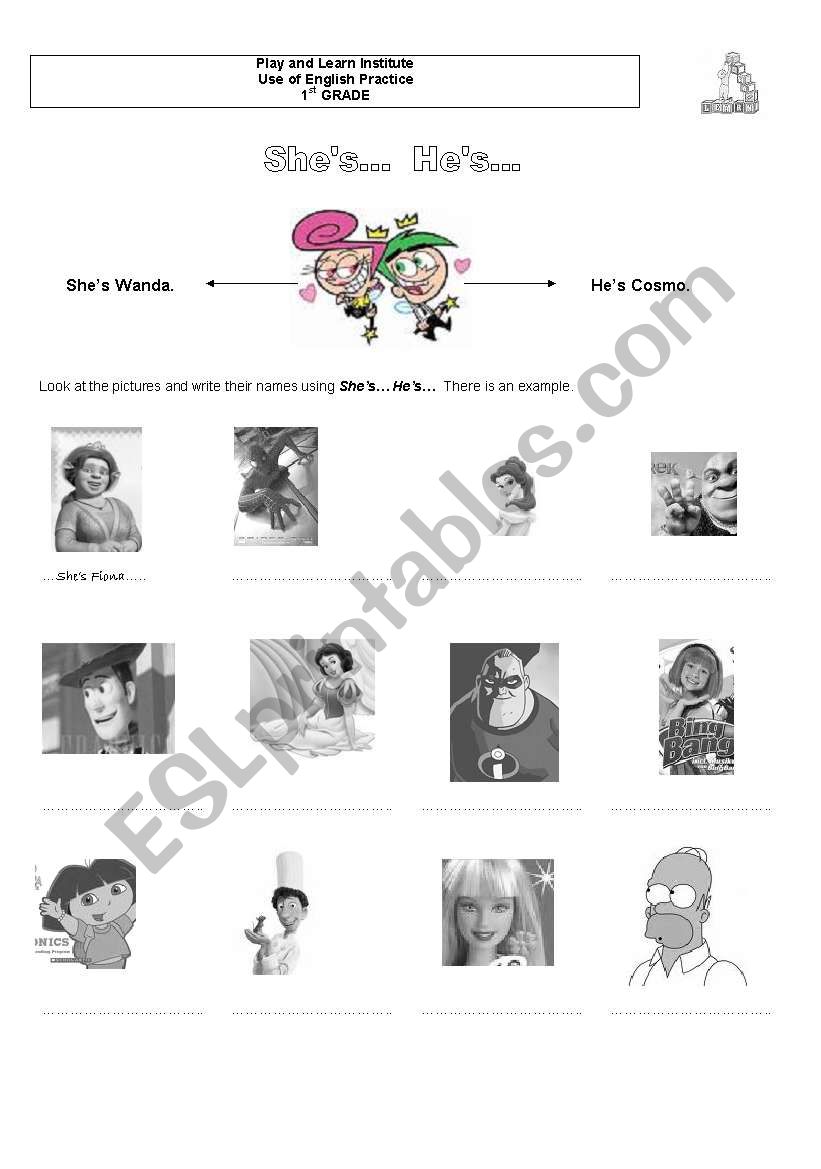 He´s She´s - ESL worksheet by Galaesl