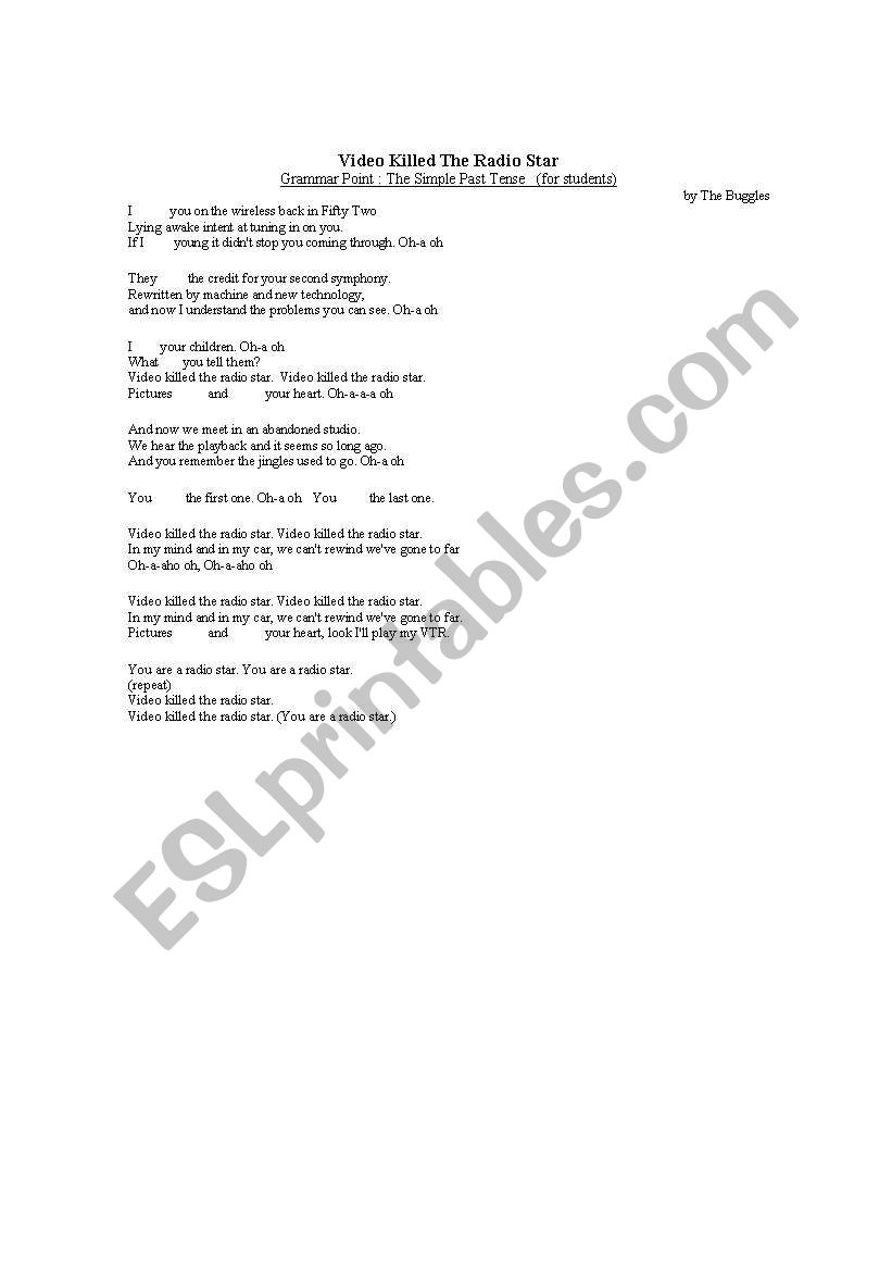 song-lyric-video killed the radio star-grammer point-simple past