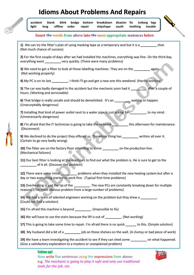 Idioms about Problems and Repairs Idioms about Problems and Repairs