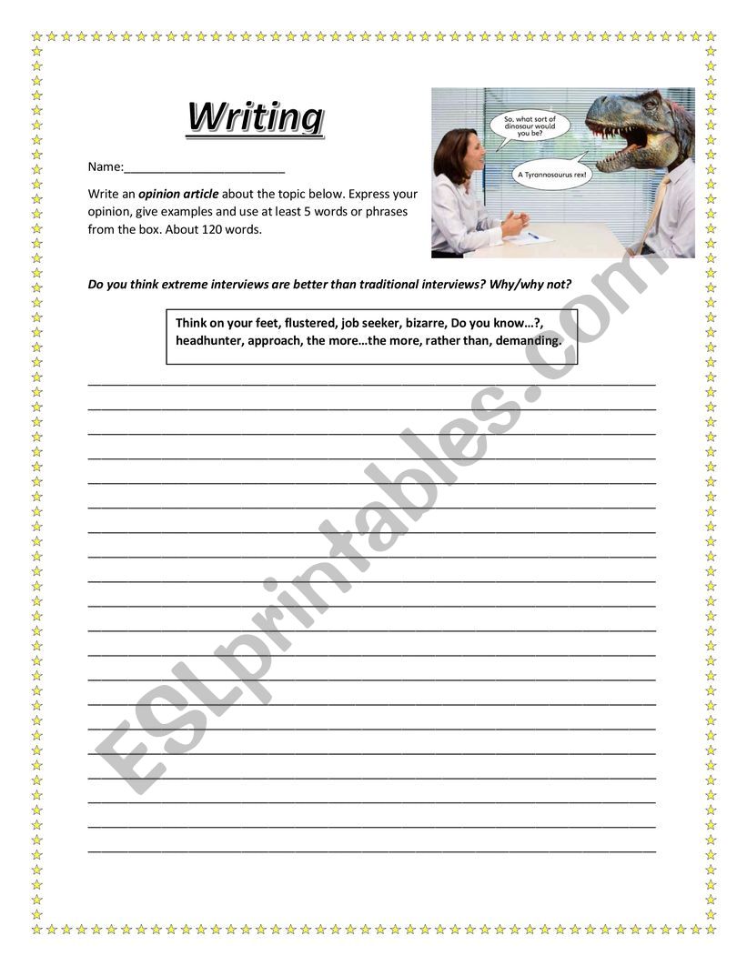Writing Extreme interview worksheet