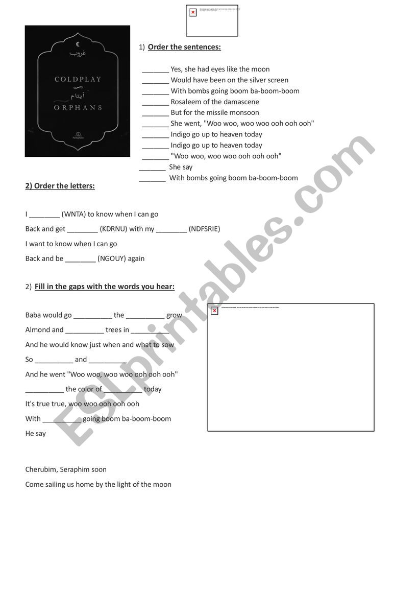 Coldplay - Orphans worksheet