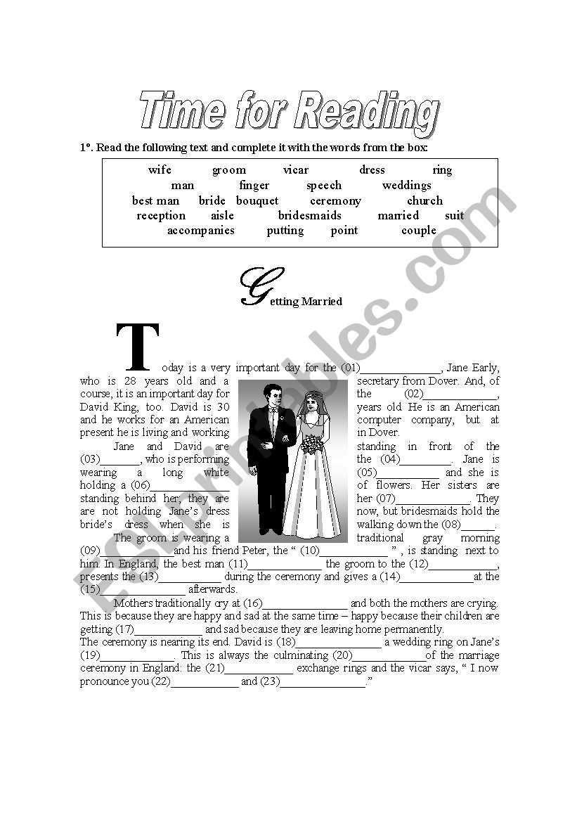 Time for reading - wedding worksheet