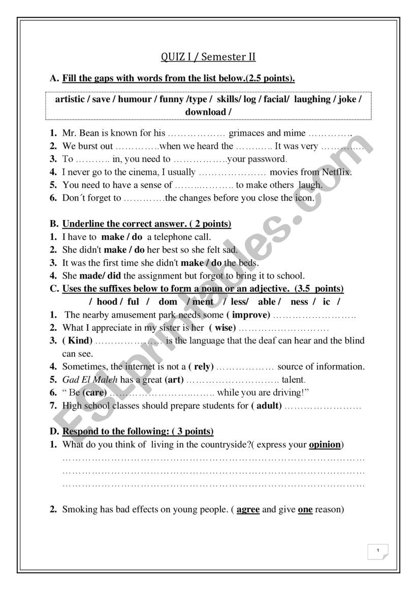 Quiz  worksheet