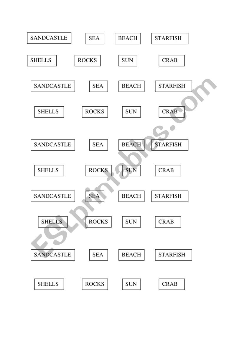 beach names worksheet