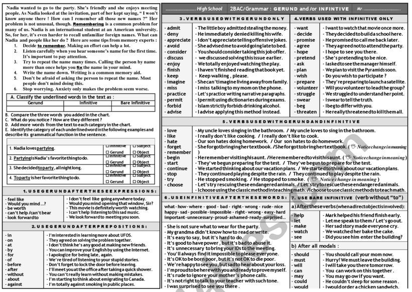 Gerund and Infinitive - A summary and practice