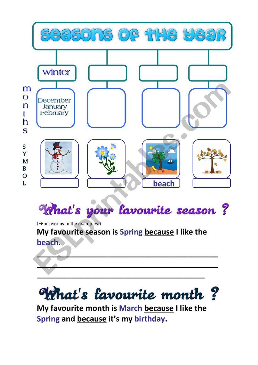 My favourite season and month worksheet