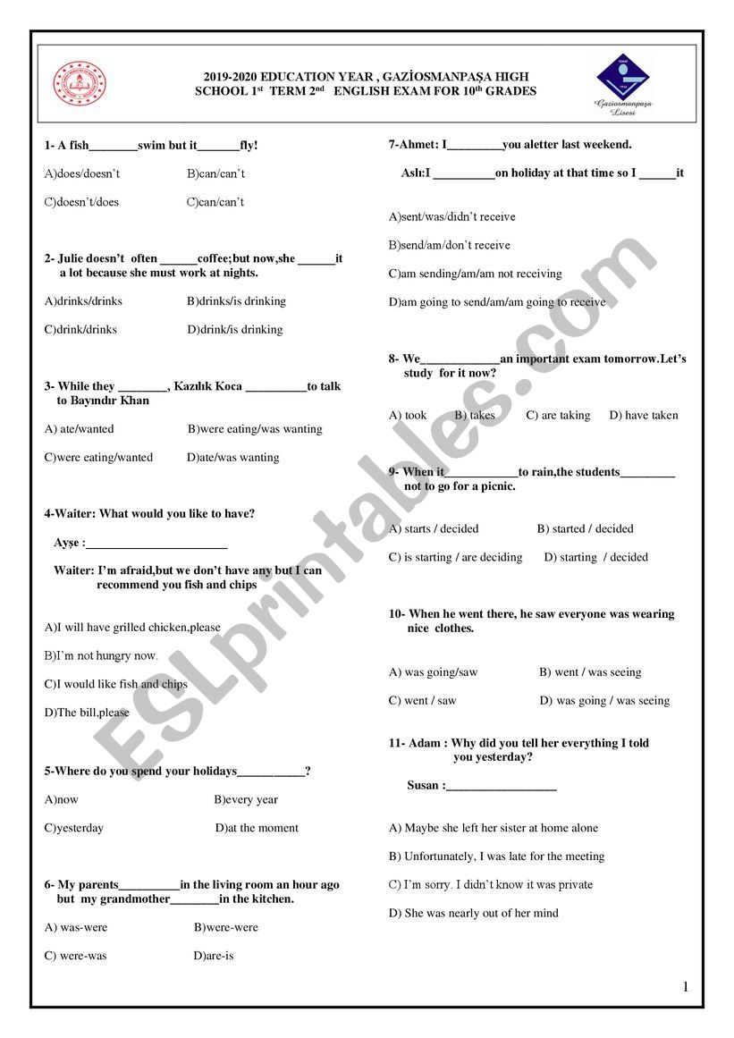 19/20 GRADE 10 1st TERM 2nd EXAM