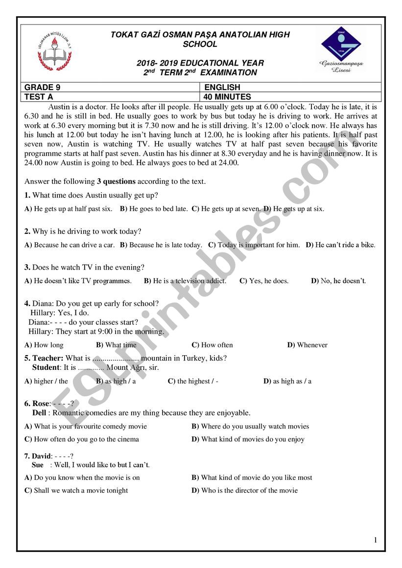 18/19 GRADE 9 2nd TERM 2ND EXAM