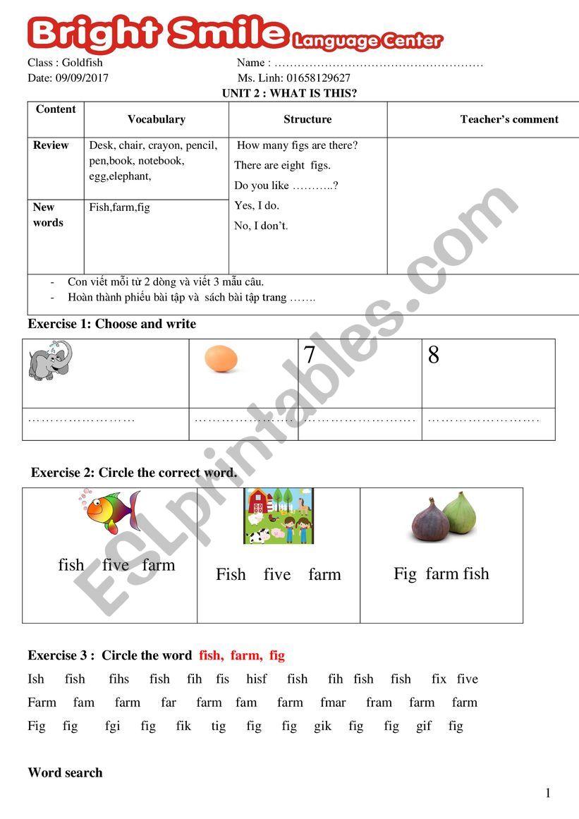 Unit 2 FF Starter worksheet