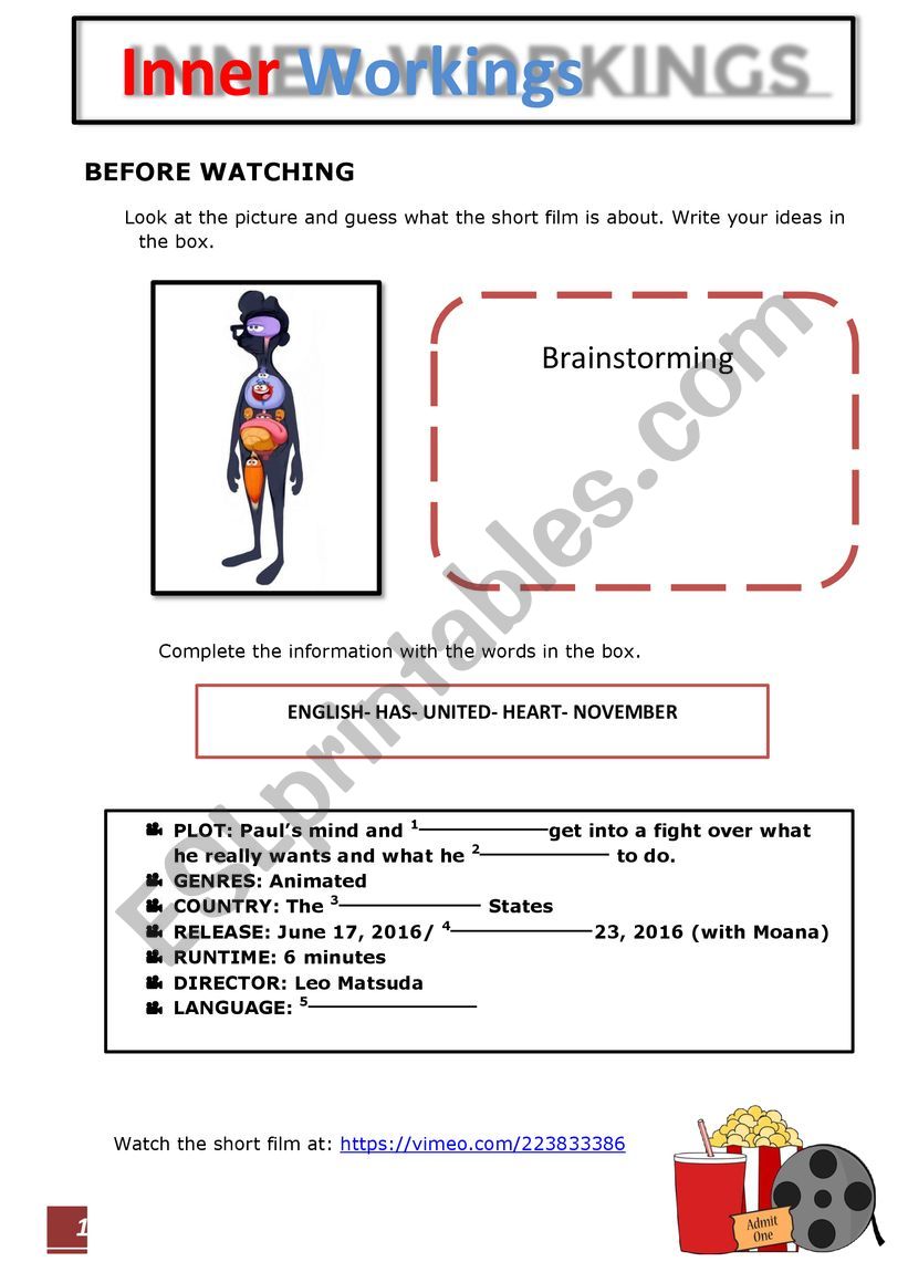 Inner Workings (short film) worksheet