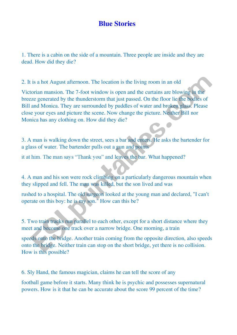 Blue Stories Inversion worksheet