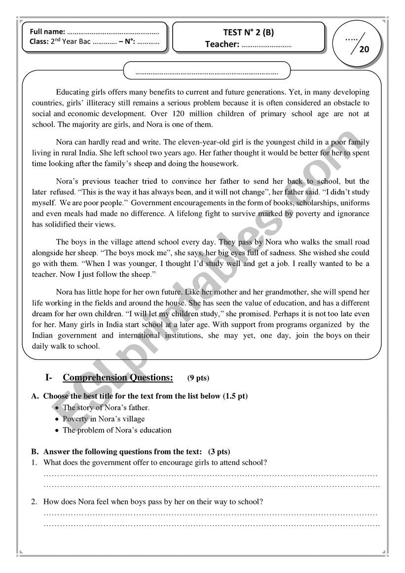 reading comprehension worksheet