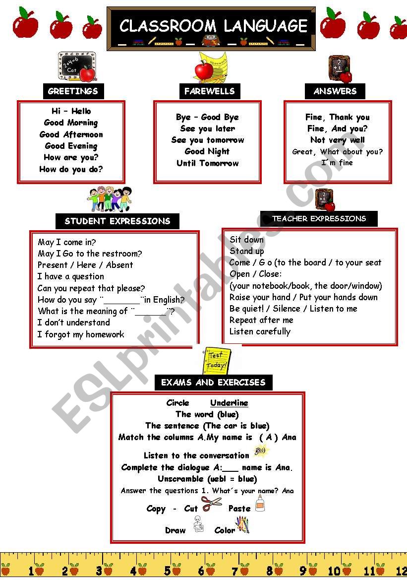 Classroom Language Vocabulary worksheet