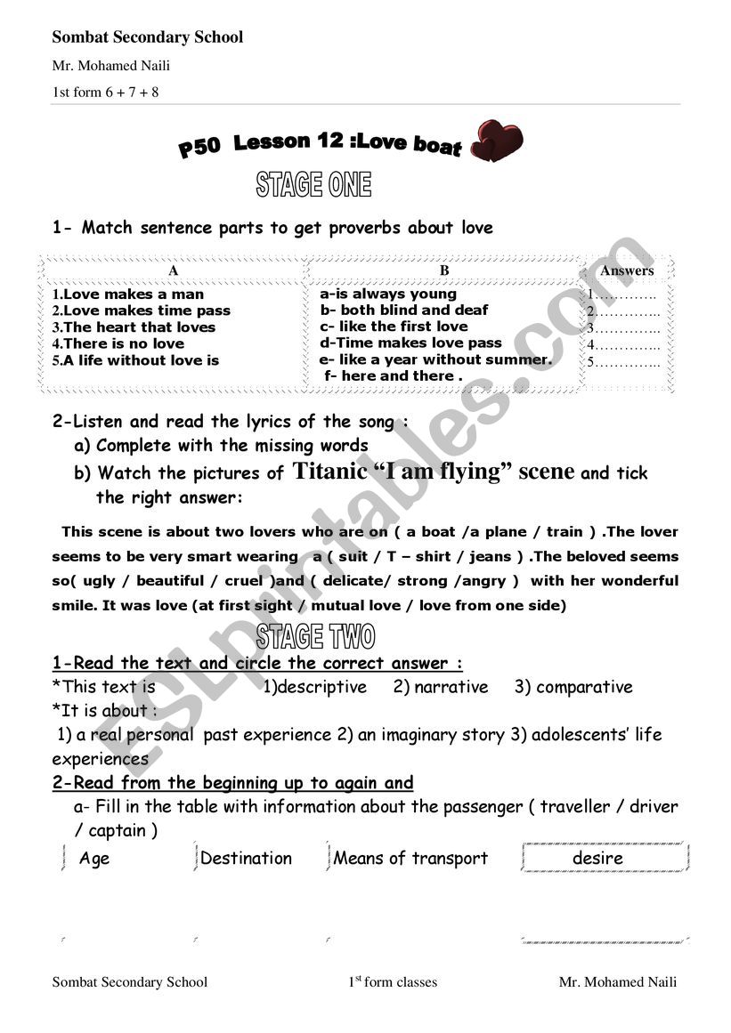 Love Boat  worksheet