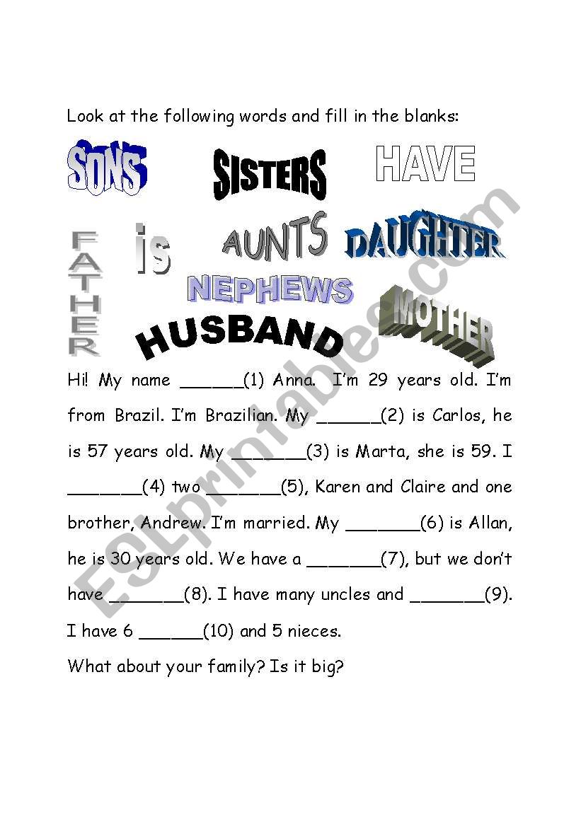 Family members worksheet