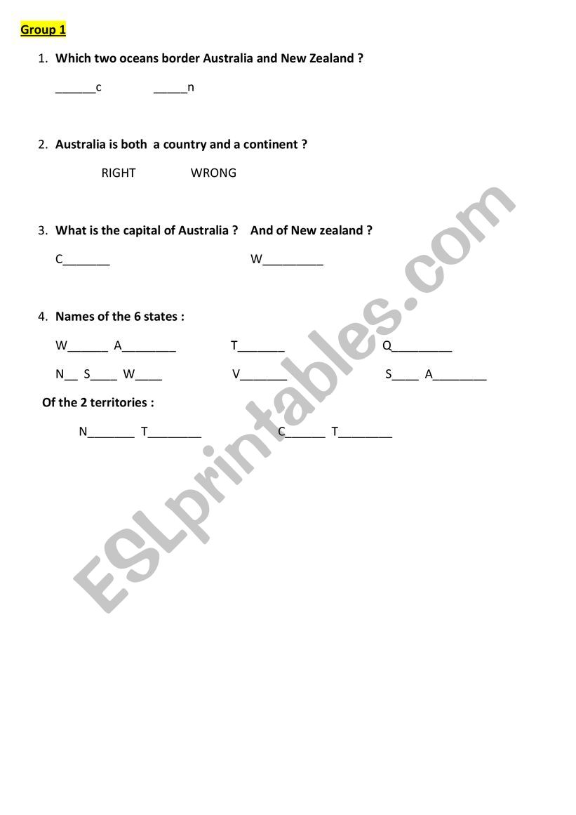 Australia and New Zealand groupwork