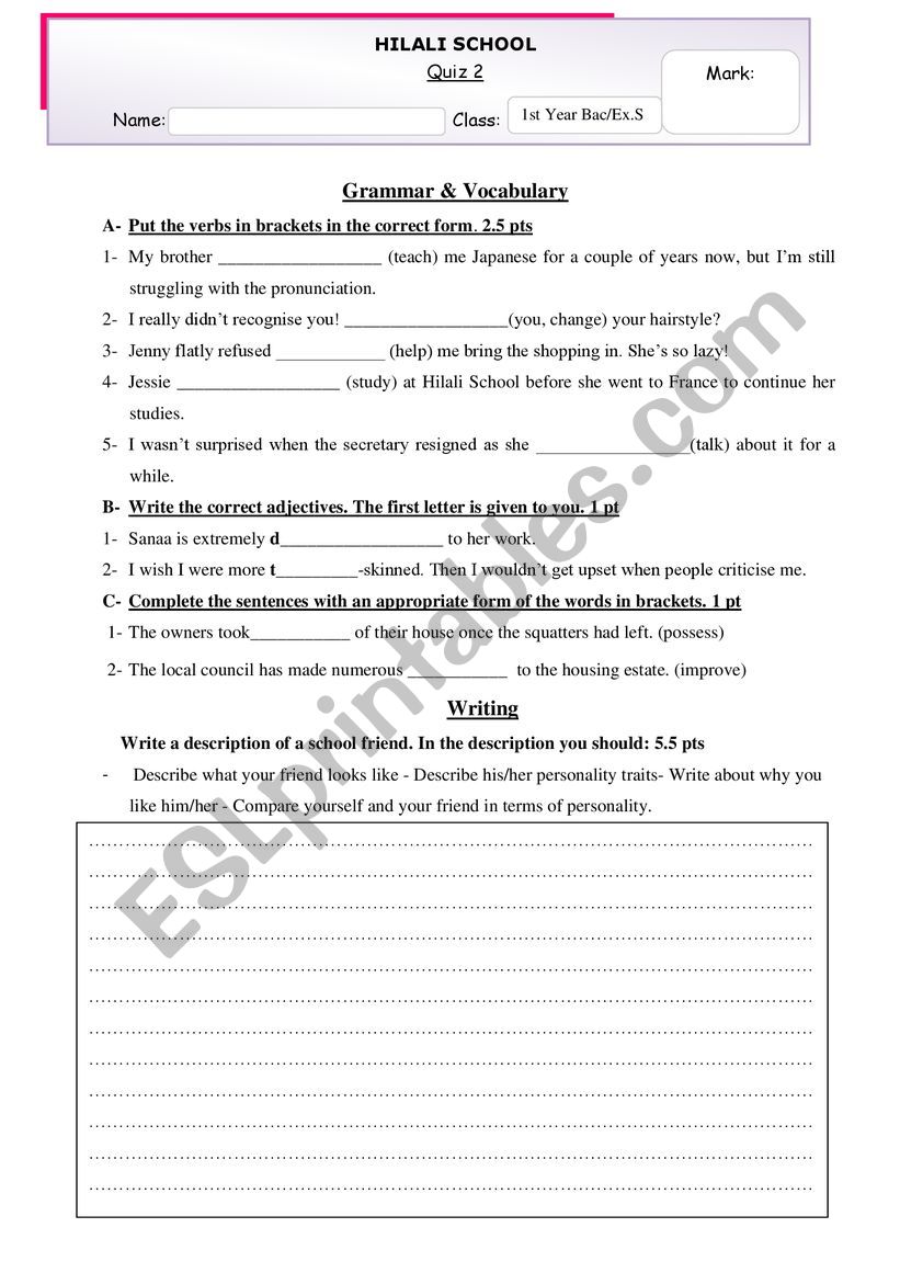 Quiz for upper-intermediate students