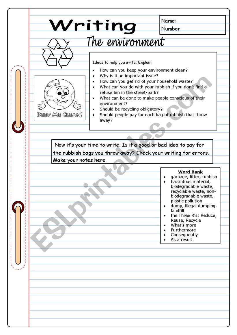 Writing - The environment worksheet