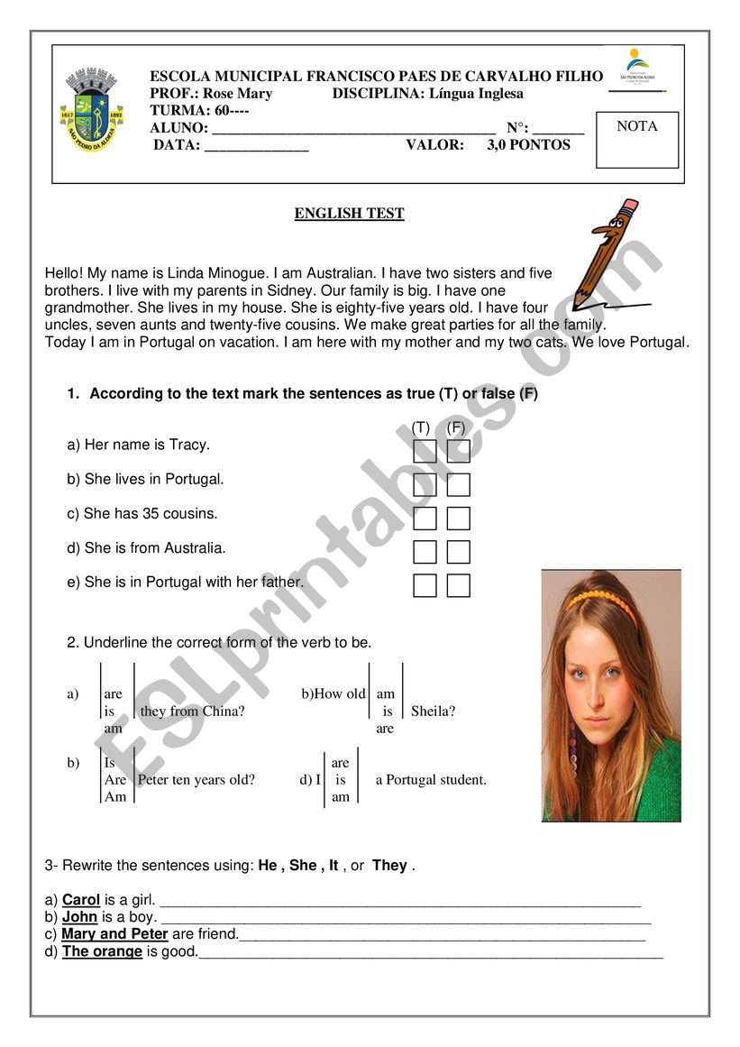 Test- personal Pronouns, Verb to be, colors and numbers